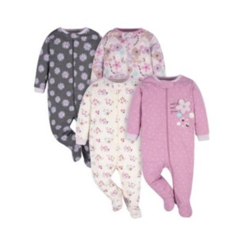 Baby Girls Sleep N' Play Pajamas, 4-pack