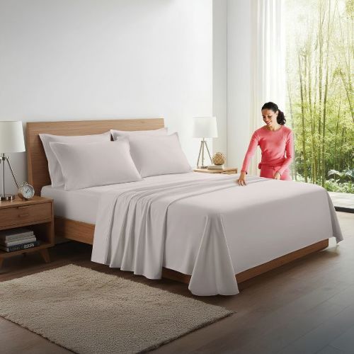 100% Organic Bamboo Viscose Sheets Set, 300 Thread Count, 4-pc Set, Luxury Cooling Sheets, Deep Pockets, King Size (Dove Gray)