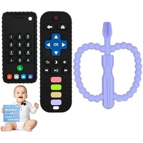 ZOEDO Baby Teething Toys, Remote Control Shape Teething Toys, Cell Phone Teether for Babies, Toy Chew for Babies 3-24 Months, BPA Free & Refrigerator Safe