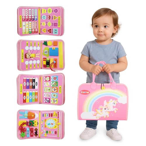 URBAN TOYS Montessori Busy Board - Ideal Busy Book Toddler Toys & Gifts for Boys & Girls, Toddler Travel Essential for Airplane & Car, Sensory Toys, Great for Baby Gifts for Boys