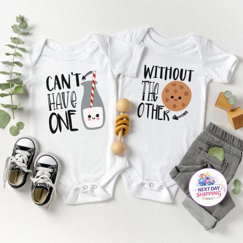 Twin Baby Onesie®, Can't Have One Without the Other Twin Bodysuit, Best Friends Twin Shirt, Milk and Cookie Twin Onesie®, Newborn Bodysuit