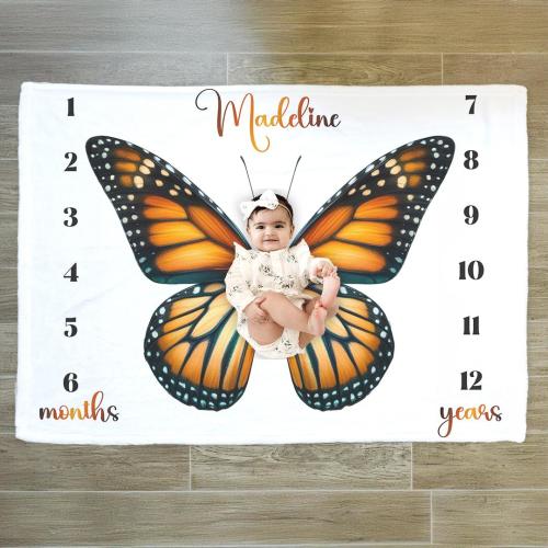 Personalized Monarch Butterfly Baby Milestone Blanket: Photo Prop