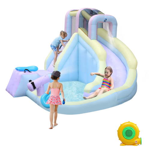 Ktaxon 7-in-1 Inflatable Water Slide Bounce House with Blower, Splash Pool & Surfboard