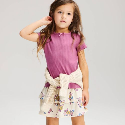 Toddler Girls' Solid Ribbed Short Sleeve T-Shirt - Cat & Jack™ Mauve 18M