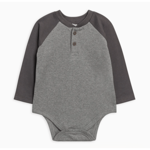 Lucas Raglan Henley Bodysuit (6-12m, Heather Charcoal)