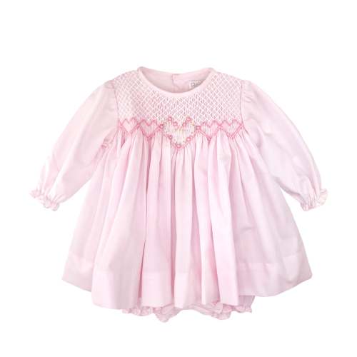 Fully Smocked Dress with Floral Heart Embroidery