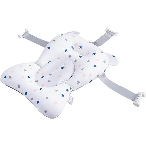 Baby Bath Cushion Pad Newborn Bathtub Mat Infant Bath Supporter Net Baby Bathtub Pillow Non-Slip Floating Bathing Tub Seat (White Star, 28cm*43cm*26cm)