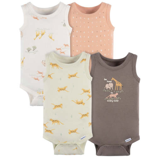 4-Pack Baby Neutral Ivory Safari Sleeveless Onesies® Bodysuits – Gerber Childrenswear