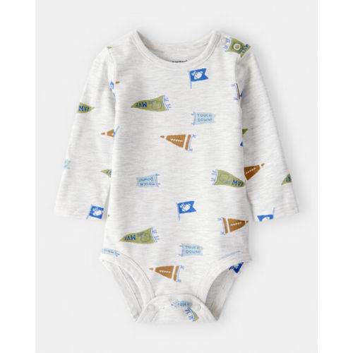 Baby Boy Football Print Long-Sleeve Fashion Bodysuit - Grey | Carter's