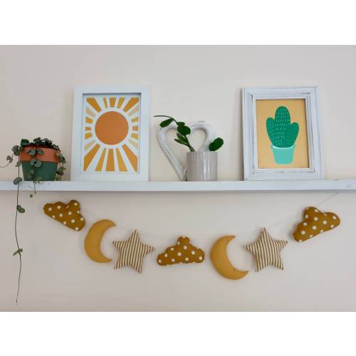Moon cloud and star Garland, Yellow garland, Baby garland, Scandinavian Nursery, Nursery Accessories, Neutral Nursery, Baby gift