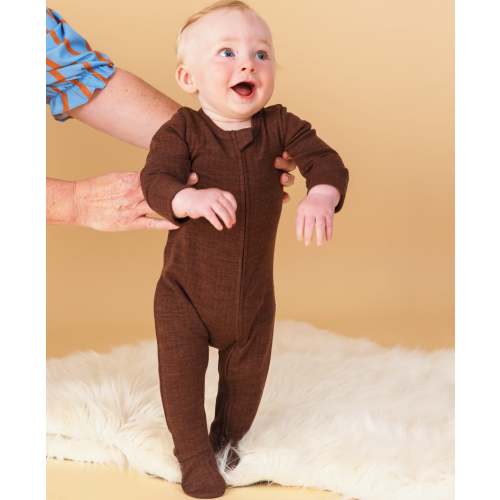 Babies' Merino Cotton Blend Rib 2way Zip Growsuit