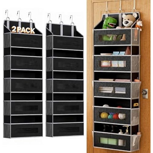 2 Pack 5 Tier Over the Door Organizer for Bathroom, Bedroom, Pantry, Black