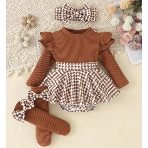 1pc Baby Girl Cute Long Sleeve Patchwork Ribbed Dress With Leg Warmers And Headband, Thin For Spring And Autumn | SHEIN USA