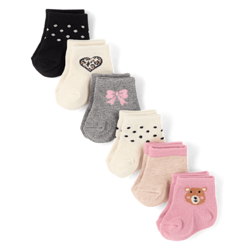 Baby Girls Bear Midi Socks 6-Pack - Multi
