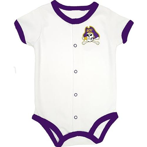 East Carolina ECU Pirates Collegiate Licensed 100% Cotton Baby Romper 0-3 Months Purple