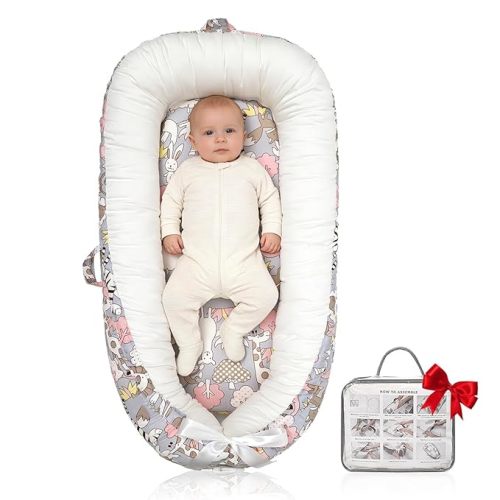 Baby Lounger | Organic Cotton Infant Lounger | Reversible, Adjustable & Portable Floor Lounger | Soft, Breathable, Washable Cover