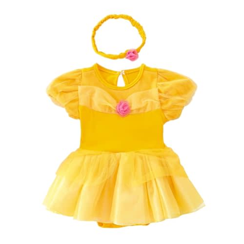 Dressy Daisy Princess Onesie Romper Fancy Dress Costume Halloween Birthday Bodysuit Outfit with Headband for Infant Baby Girl
