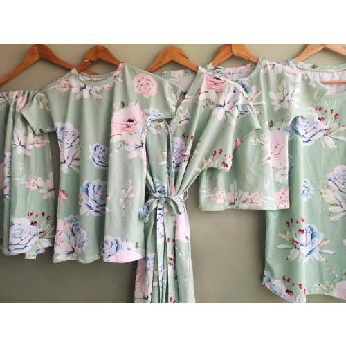 Delivery Robe and Gown Set - Floral Edition - Flowering Succulents | Matching T-Shirts for Dad, Older Siblings & a Swaddle.