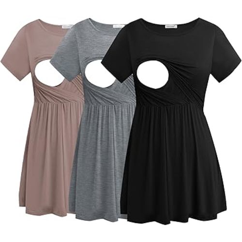 Smallshow Women's Maternity Nursing Tops 3 Pack Short Sleeve Breastfeeding Shirt