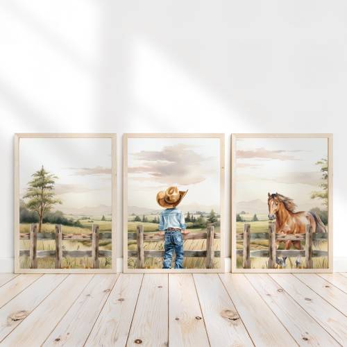 Little cowboy wall art, Cowboy and horse nursery wall art, Digital download, Country western boy room wall decor, Country boy digital print,
