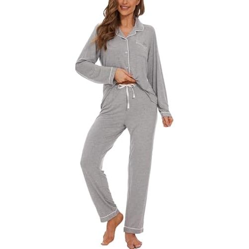 Button Up Pajamas for Women Long Sleeve Sleepwear Soft Loungewear Ladies Pjs Set XS-XXL