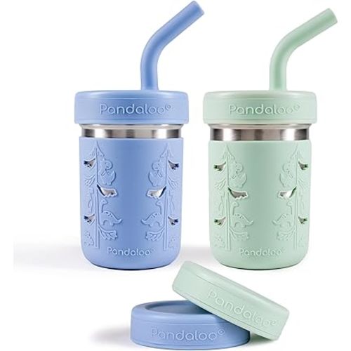 Pandaloo® Smoothie Cups for Kids - Stainless Steel Toddler Tumbler with Straw, Sippy Cup for Smoothies - BPA-Free, Toddler Snack Cups, 10 oz