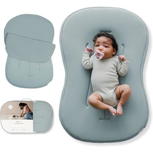 snuggle me® Baby Lounger Curve (0-6 Months) - Premium Organic Cotton with Foam Core, Machine-Washable Cover, Buttery-Soft & Breathable CSPC Compliant Infant Lounger Baby Nest with Travel Bag - Slate