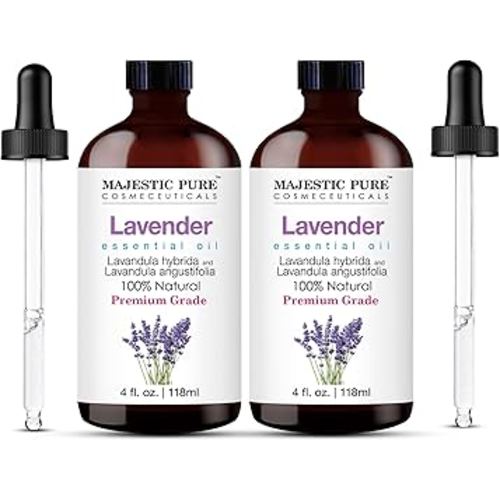 Majestic Pure Essential Oil with Glass Dropper - 100% Pure and Natural - Essential Oils for Diffuser, Aromatherapy, Soap and Candle Making, Lavender Essential Oil, Lavender Oil, 4 Fl Oz Pack of 2