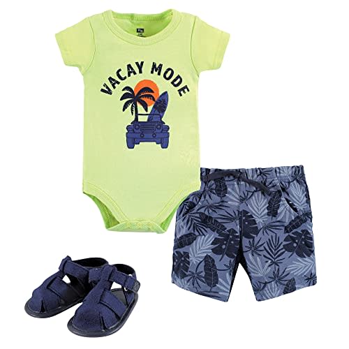 Hudson Baby Unisex Baby Cotton Bodysuit, Shorts and Shoe Set