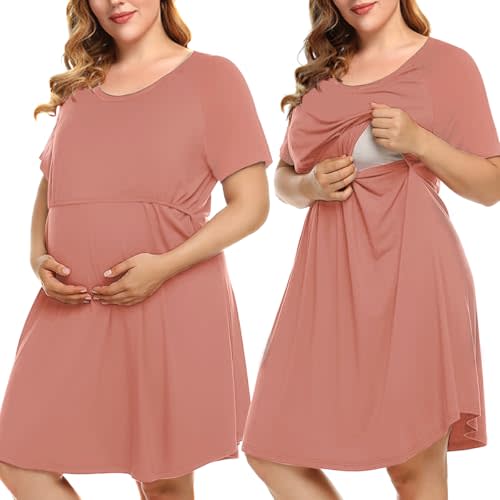 MONNURO Women's Plus Size Labor and Delivery Gown Nursing Nightgown Maternity Sleepwear Dress for Breastfeeding