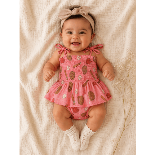Muslin Smocked Bubble w/ Skirt, Baseball Pink – SpearmintLOVE