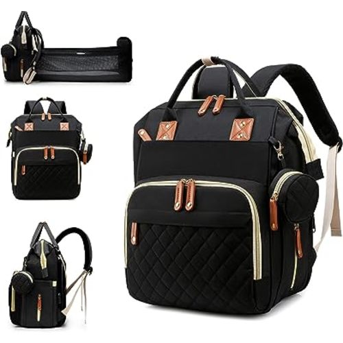 Diaper Bag with Changing Station, Waterproof 3 in 1 Baby Diaper Backpack with Foldable Changing Pad, Large Travel Back Pack for Baby Girl Boy, Baby essentials, Black