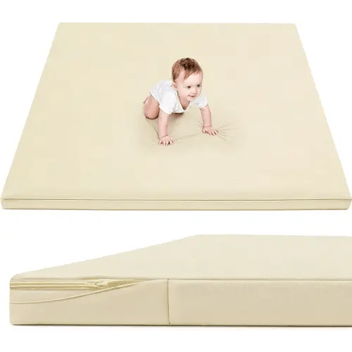 ILPEOD Waterproof Baby Play Mat for Floor 1.3"Thick Memory Foam 47 * 47 Cushion Playpen Playmat Tummy Time Crawling Mat Nursery Rug Pad Mattress Create Soft & Safe Area for Infants,Toddler,Kids,Beige