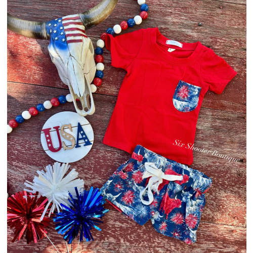 Fireworks freedom and highlanders kids shorts set (sale)