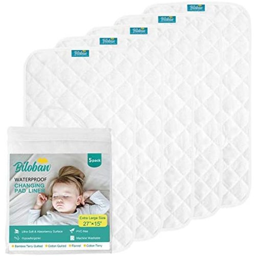 Changing Pad Liners - 5 Pack(Improved Style), Superior Bamboo Terry Surface, Waterproof & absorbant Diaper Changing pad Liners
