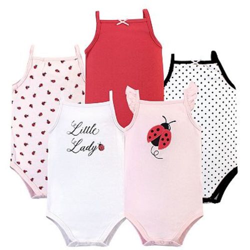 Hudson Baby Infant Girl Cotton Sleeveless Bodysuits 5pk, Ladybug, 3-6 Months