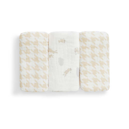 Wash Cloth 3 Pack Muslin White Mini Cloud Bunnies