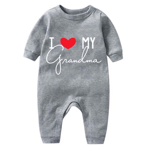 QTBIUQ I Love Grandma Baby Romper Long Sleeve Heart Print Jumpsuit Soft Cotton Toddler Gift Bodysuit Emotional Outfit 3-18 Months