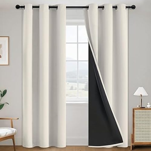 SimpleHome Cream 100% Blackout Curtains Room Darkening Living Room 84 Inch