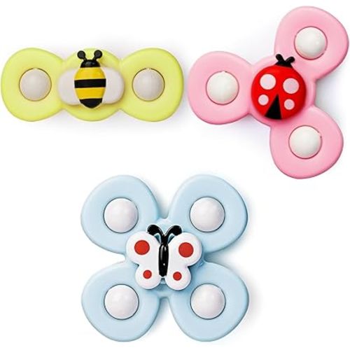 LiKee Strong Suction Cup Fidget Rotating Sensory Bath Toys for Baby Christmas Stocking Stuffers, Airplane Car Travel Table & Window Toys for Toddler Boys and Girls, 10+ Months