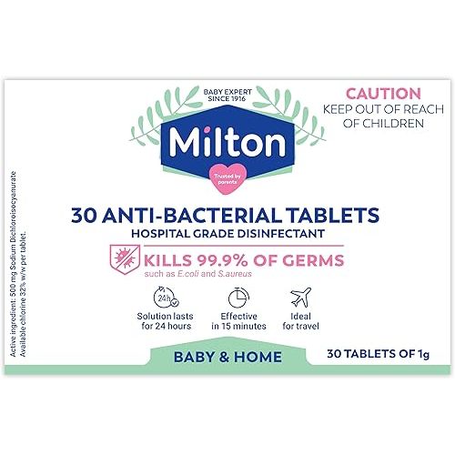 Milton Anti-Bacterial Tablets | Sterilise Baby Products in 15 mins | Ideal for travel | 30pk