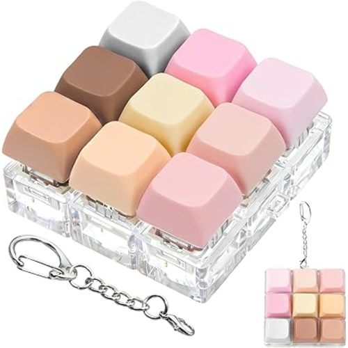 Keyboard Fidget Toy Clicker Fidget Keychain, 9-in-1 Stress Relief Desk Toys Decompression Button Keyboard with Removable Keycaps, Anxiety Relief Valentine's Day Gifts for Adult (9 Color-Macaron)