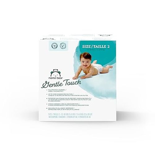 Amazon Brand - Mama Bear Gentle Touch Diapers, Size 2, 184 Count (4 packs of 46)