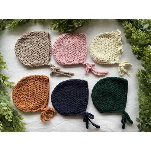 100% Cotton Baby Bonnet, Handmade Crochet, Preemie, Newborn, Toddler, Doll, Ruffle, Classic