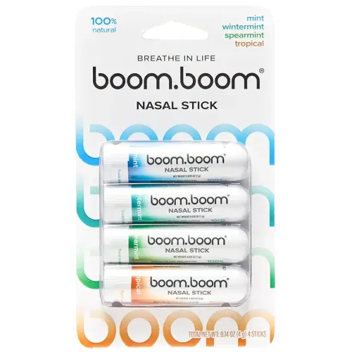 BoomBoom Nasal Stick | Vapor Flow Technology | Cool Refreshing Sensation | Natural Mood Boost | Simple Ingredients | Essential Oils + Menthol Inhaler (Mint, Wintermint, Tropical, Spearmint)