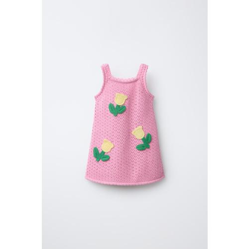 CROCHET TULIP KNIT DRESS - Pink | ZARA United States
