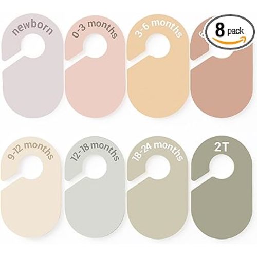 Baby Size Clothes Dividers for Closet: Nursery Age Hanger Organizer by Months for Boho Room Decor - Set of 8 Toddler Clothing Separators from Newborn to 2T Infant