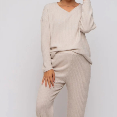 Mocha Ribbed Soft Knit Long Sleeve Maternity Pajama Set– PinkBlush