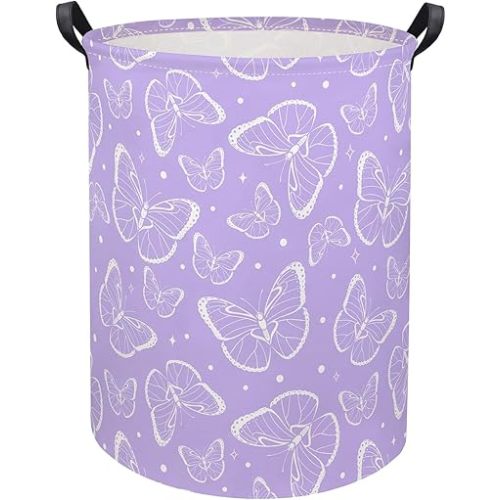 Kids Laundry Basket Baby Hamper Toy Storage Bin for Boys Room Decor Baby Nursery Hamper Gift Baskets for Bedroom Bathroom(Purple Butterfly)
