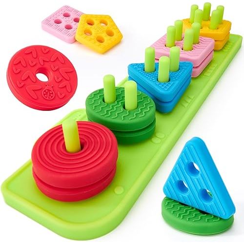 hahaland Silicone Blocks for Toddlers 1-3 - Montessori Toys for 1 Year Old Sensory Toys, Color Sorting and Stacking Toy Soft Textured Educational Learning Toddler Baby Toys 1 Year Old Boy Girl Gifts